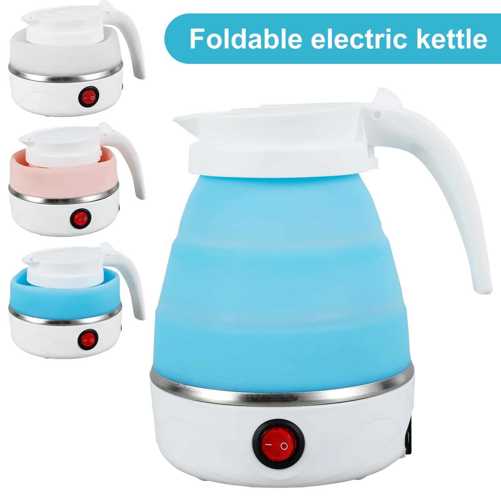 Mini Folding  Electric Kettle Portable Leakproof Silicone 600ml 600W